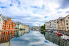 Alesund, Norway. Colorful painted buildings and marina. Coastal Print